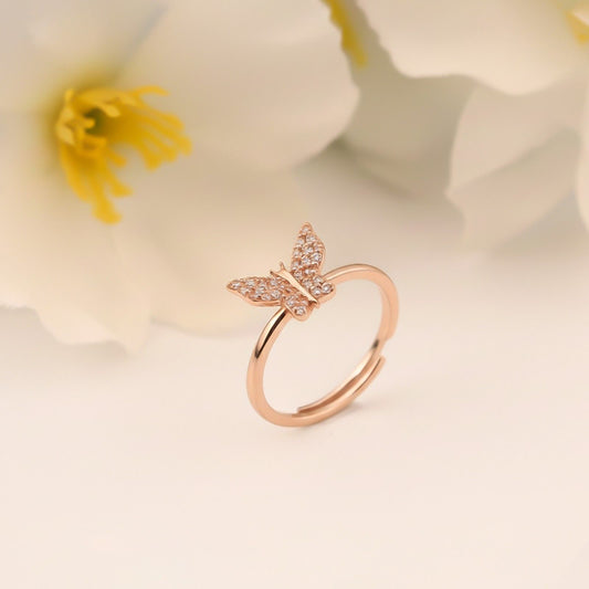 Rose Gold Glimmer Butterfly Ring