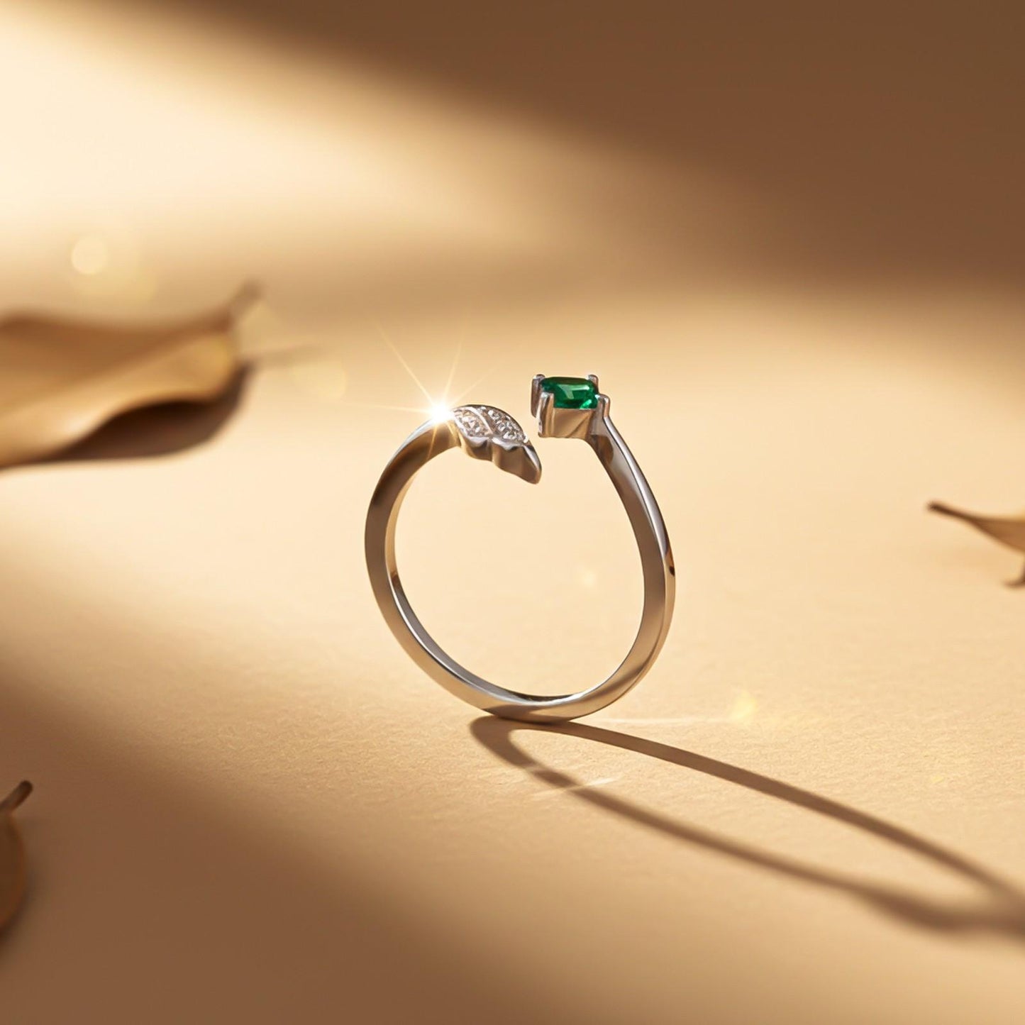 Silver Green Artistic Wings Ring