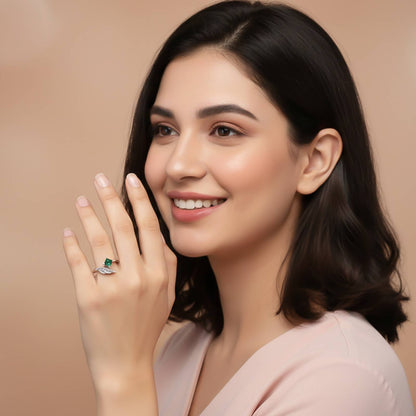 Silver Green Artistic Wings Ring