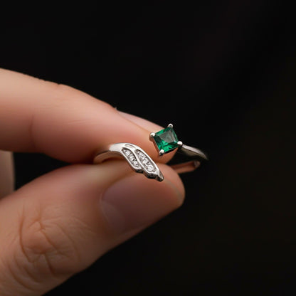 Silver Green Artistic Wings Ring