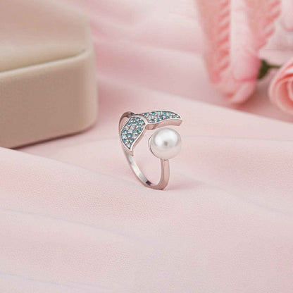 Silver Blue Dolphin Pearl Ring
