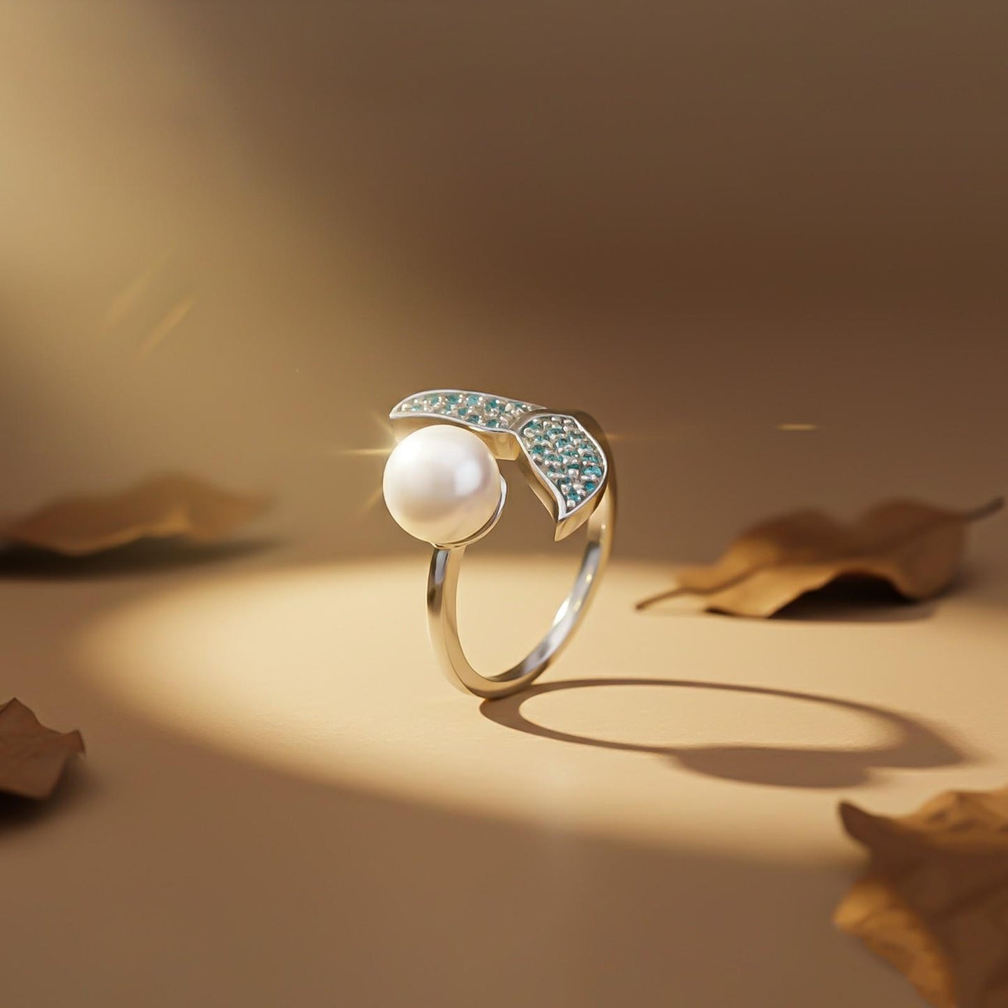 Silver Blue Dolphin Pearl Ring