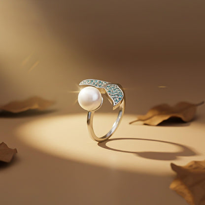 Silver Blue Dolphin Pearl Ring