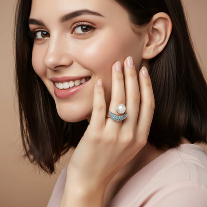 Silver Blue Dolphin Pearl Ring