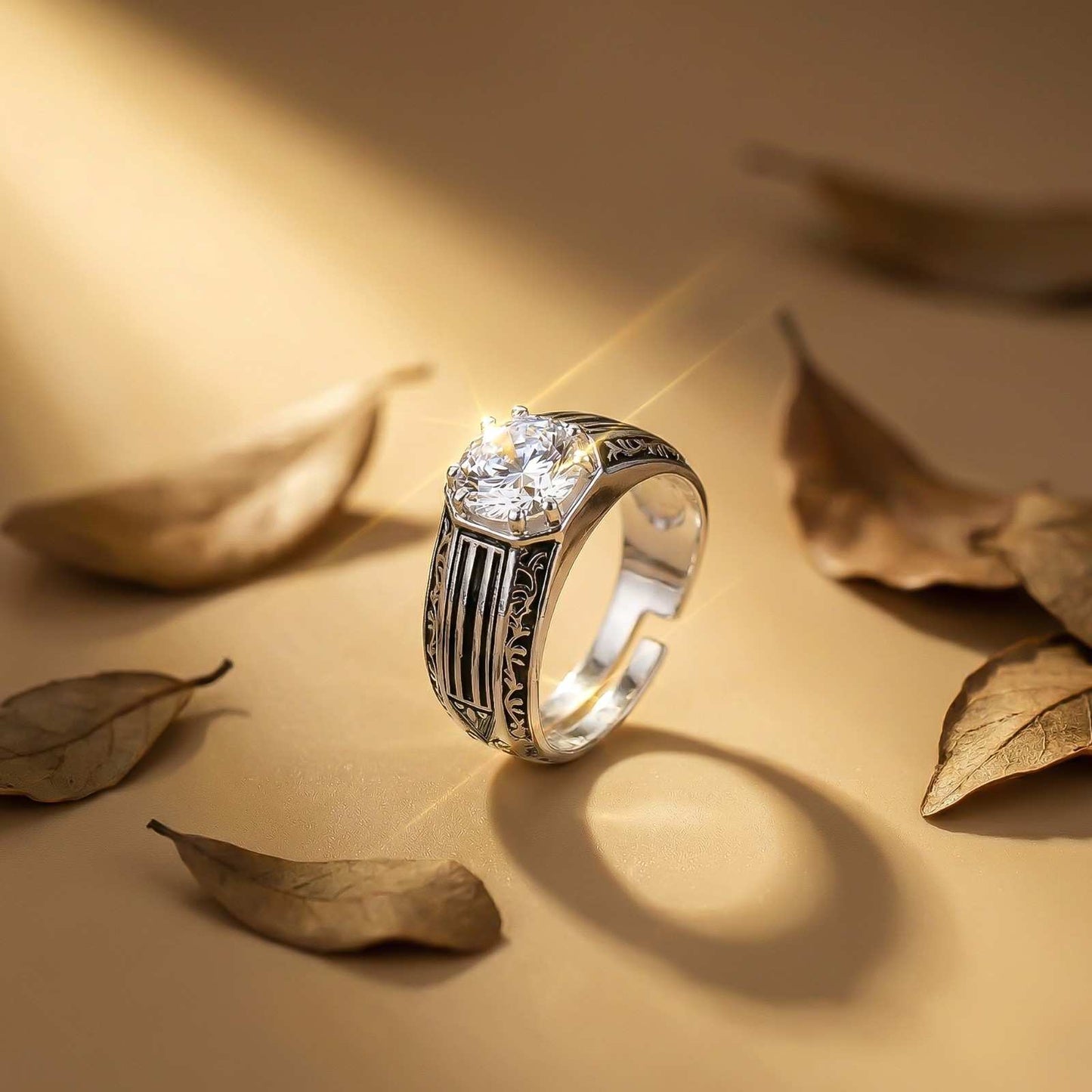 Silver Black Enamel Ring For Men