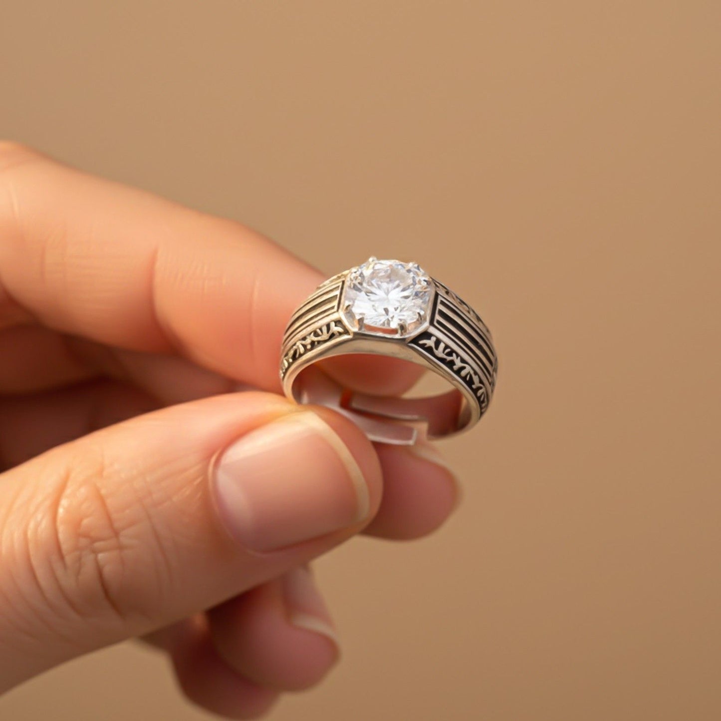 Silver Black Enamel Ring For Men