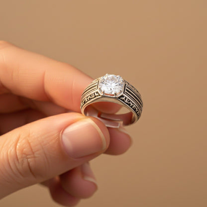 Silver Black Enamel Ring For Men