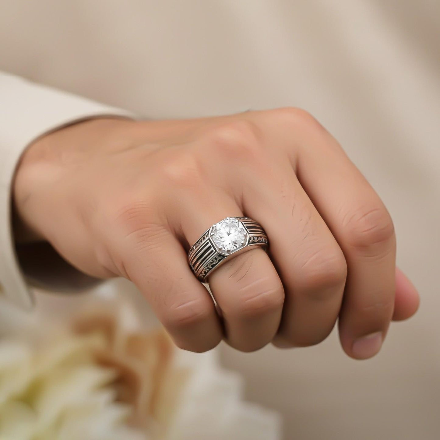 Silver Black Enamel Ring For Men