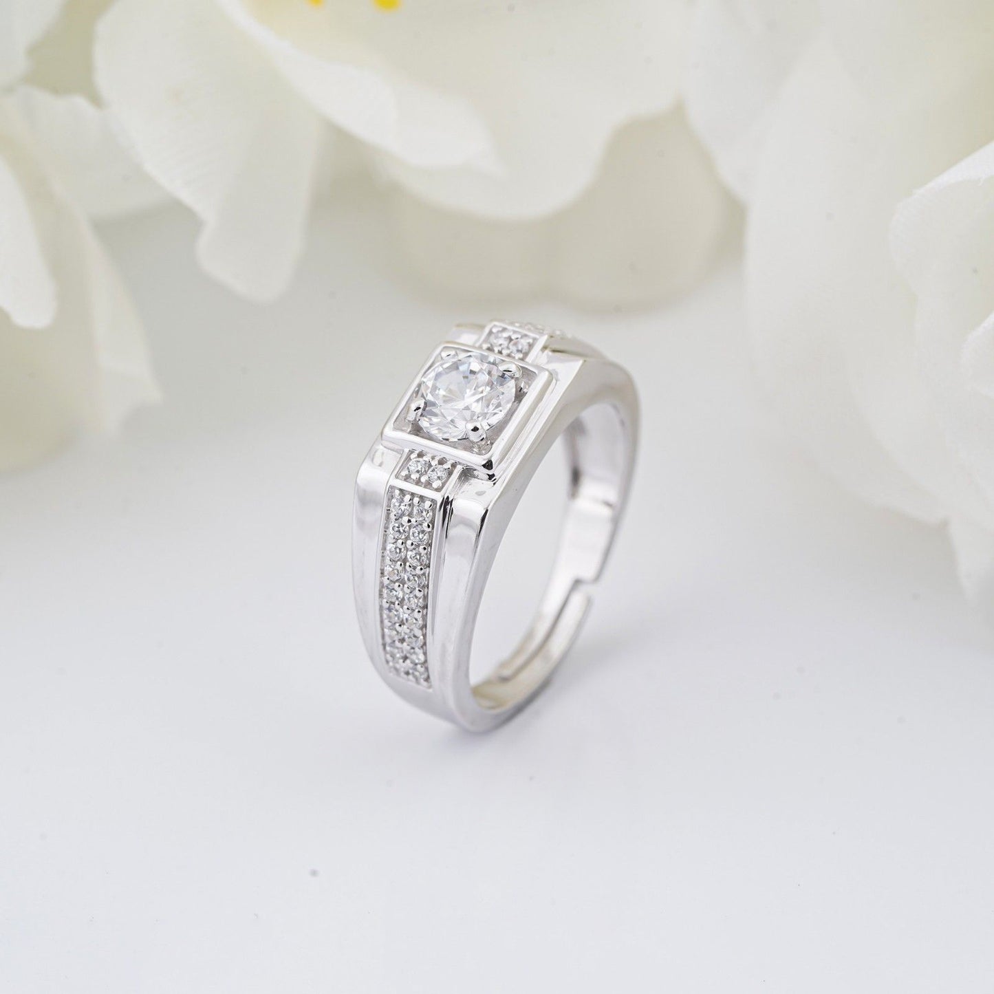 Silver Cocktail Solitaire Ring For Men's - Main Image