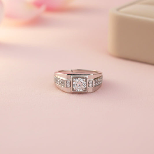 Silver Cocktail Solitaire Ring For Men's