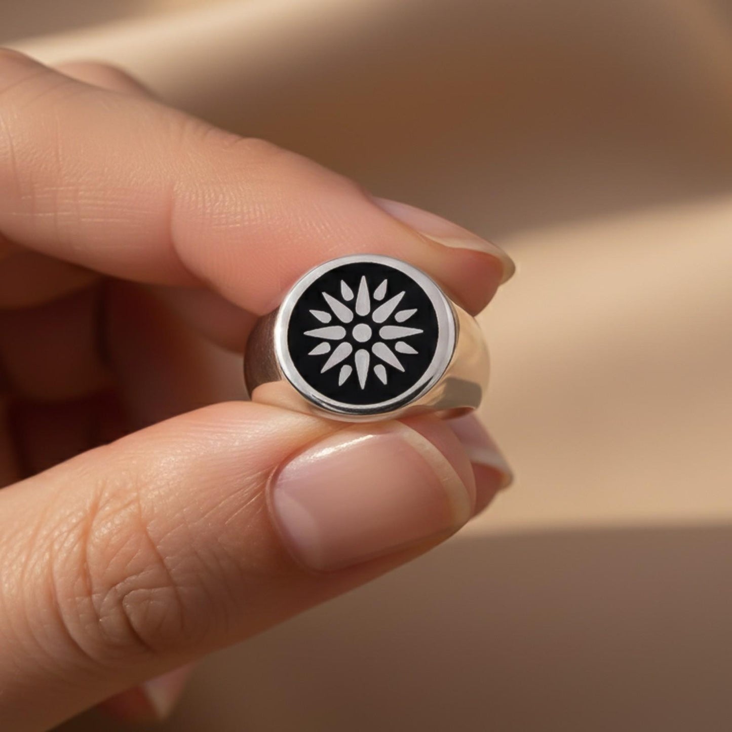 Silver Sunburst Signet Ring for Men