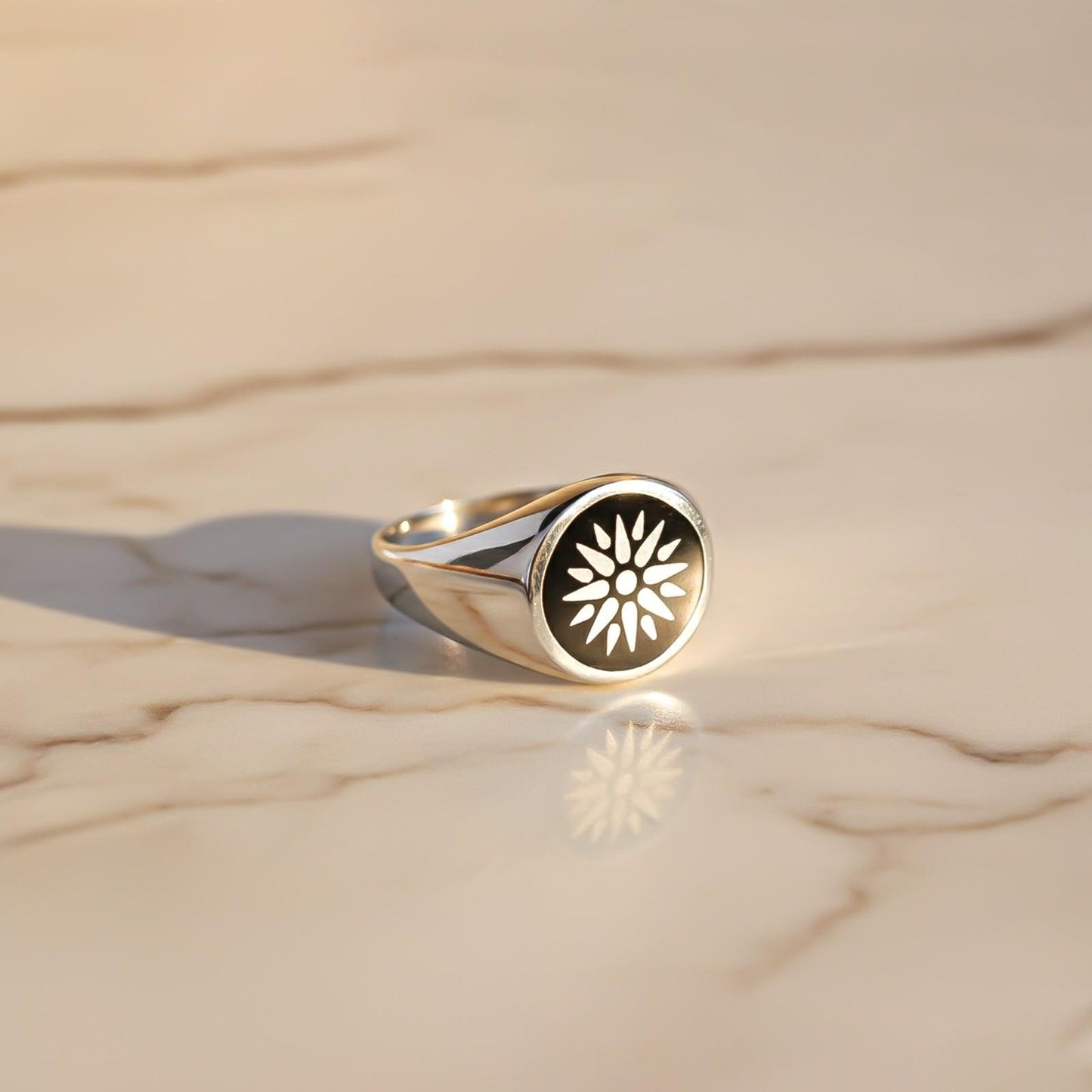 Silver Sunburst Signet Ring for Men