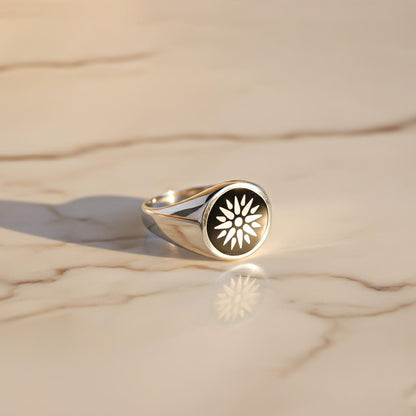 Silver Sunburst Signet Ring for Men