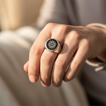 Silver Sunburst Signet Ring for Men