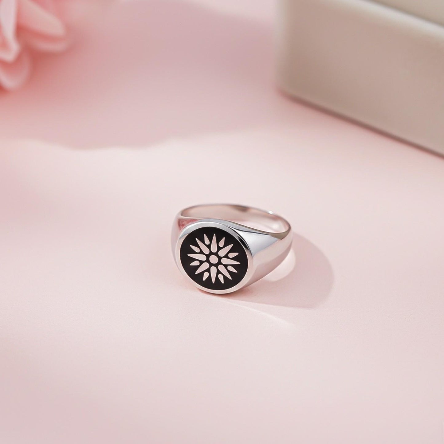 Silver Sunburst Signet Ring for Men