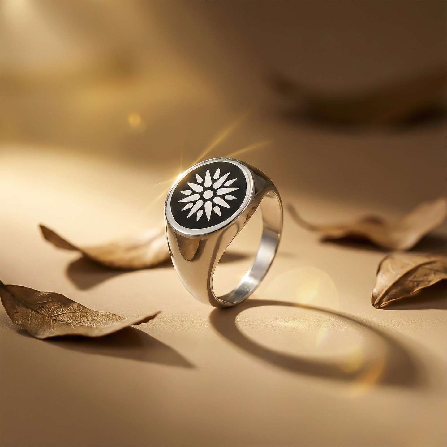 Silver Sunburst Signet Ring for Men