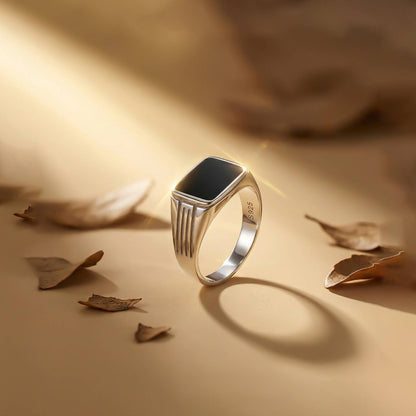 Silver Rectangular Signet Ring for Men