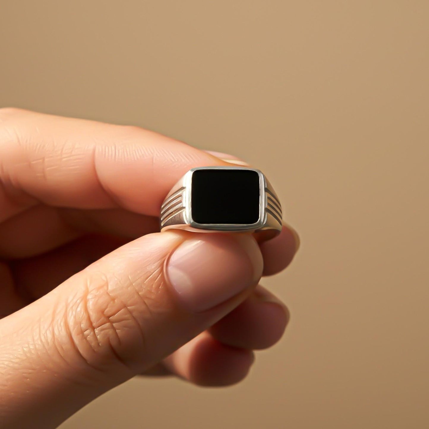 Silver Rectangular Signet Ring for Men