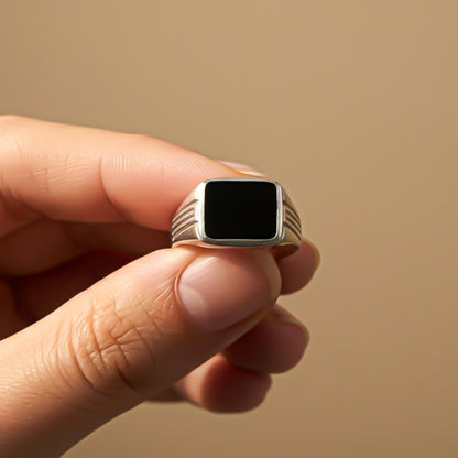 Silver Rectangular Signet Ring for Men