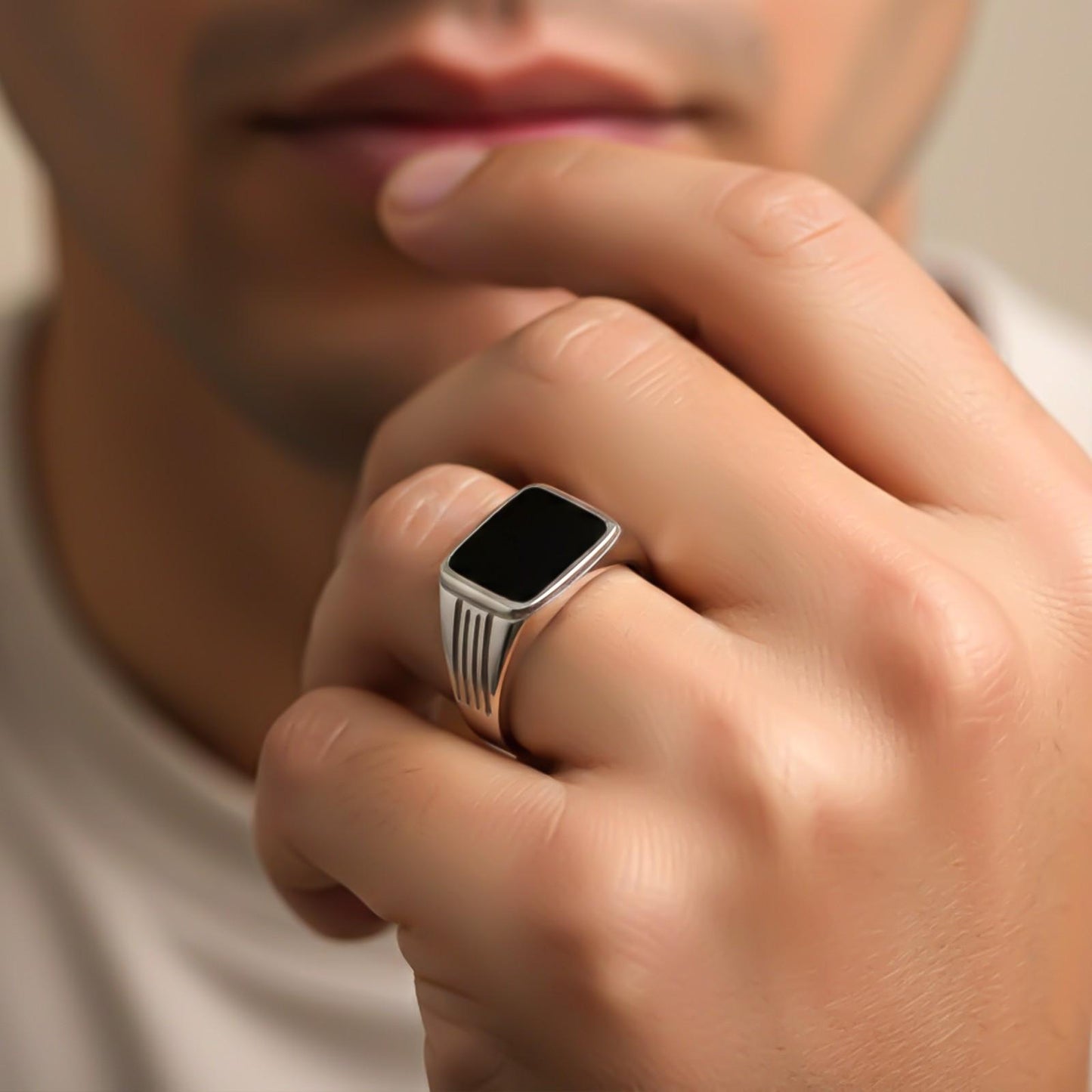 Silver Rectangular Signet Ring for Men