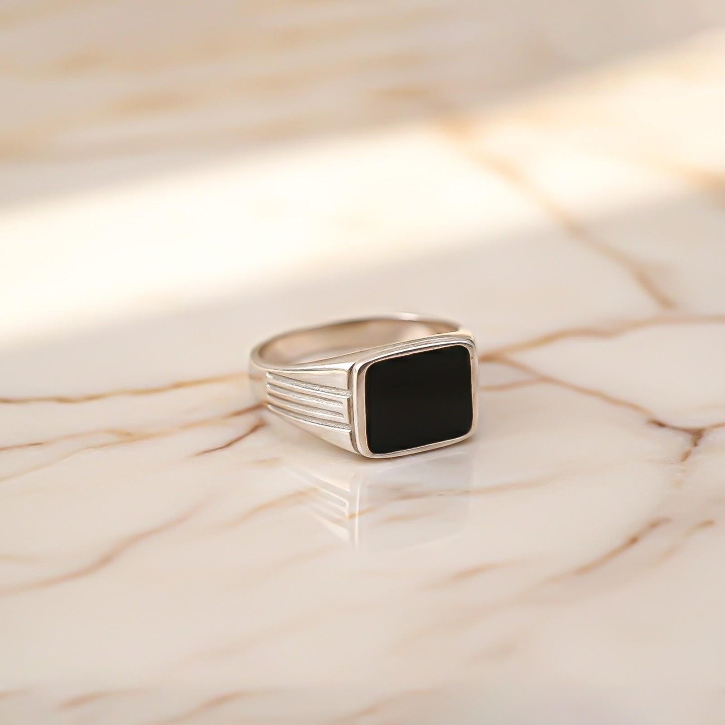 Silver Rectangular Signet Ring for Men