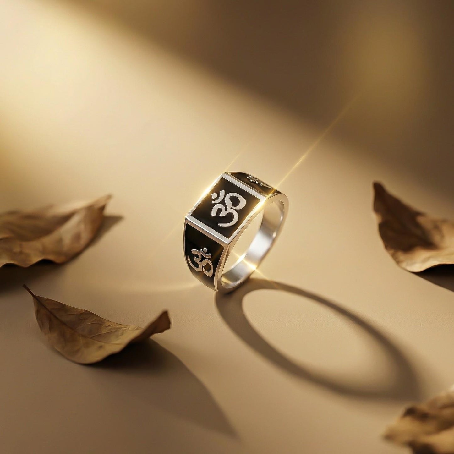 Silver Om Spiritual Black Enamel Ring