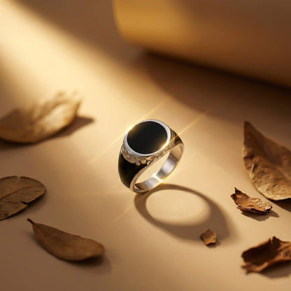 Silver Black Signet Ring for Men