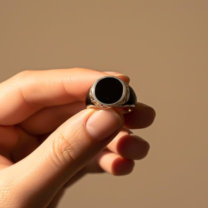 Silver Black Signet Ring for Men