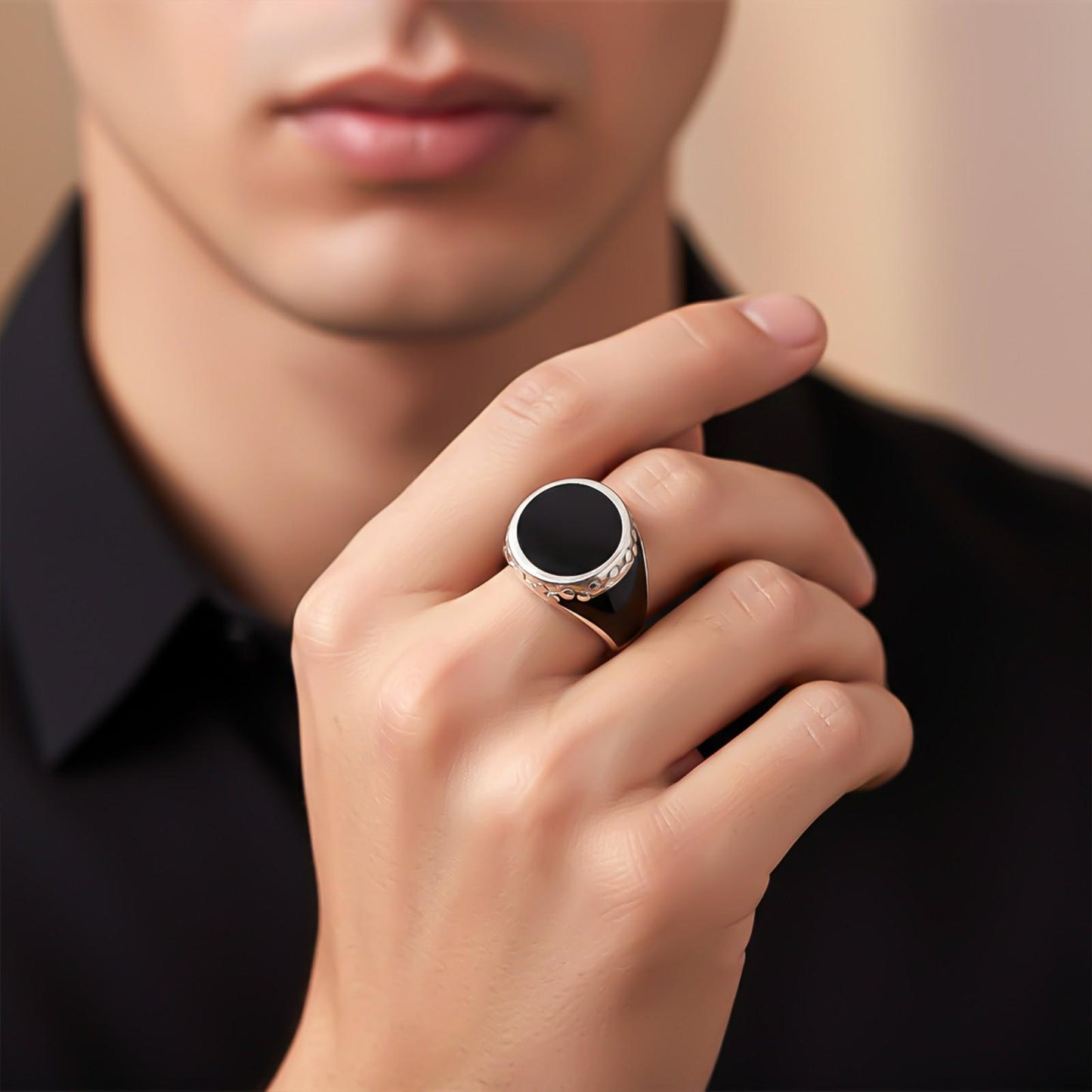 Silver Black Signet Ring for Men