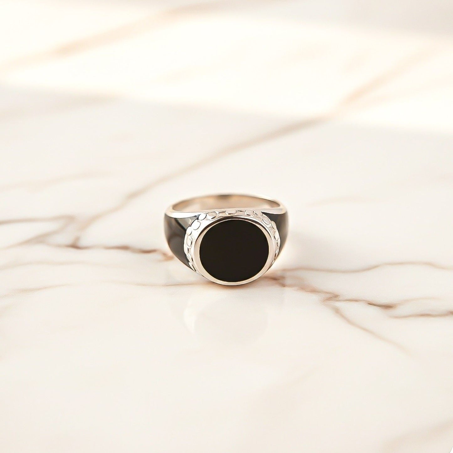 Silver Black Signet Ring for Men