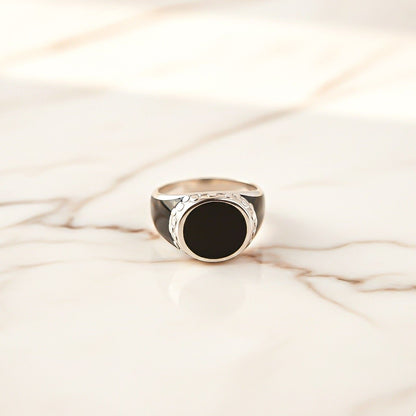 Silver Black Signet Ring for Men