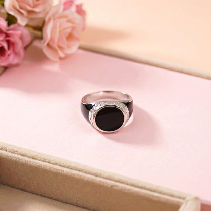 Silver Black Signet Ring for Men