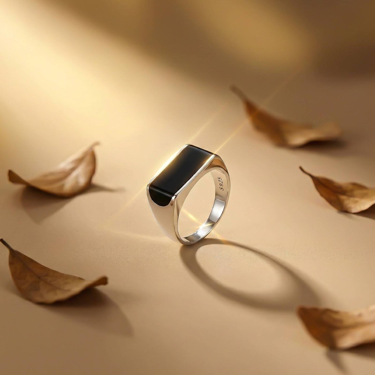 Silver Black Style Sleek Signet Ring for Men