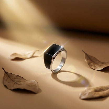 Silver Black Style Textured Signet Ring