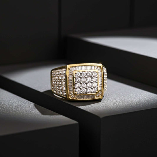 Silver Square Cluster Statement Ring for Men