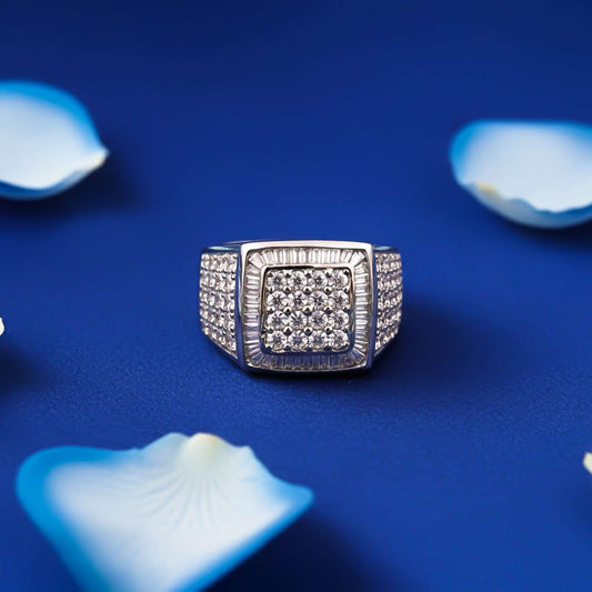 Silver Square Cluster Statement Ring for Men