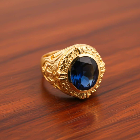 Silver Oval Sapphire Vintage Ring for Men