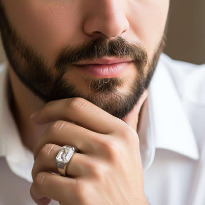 Silver Emerald Cut Signet Ring For Him