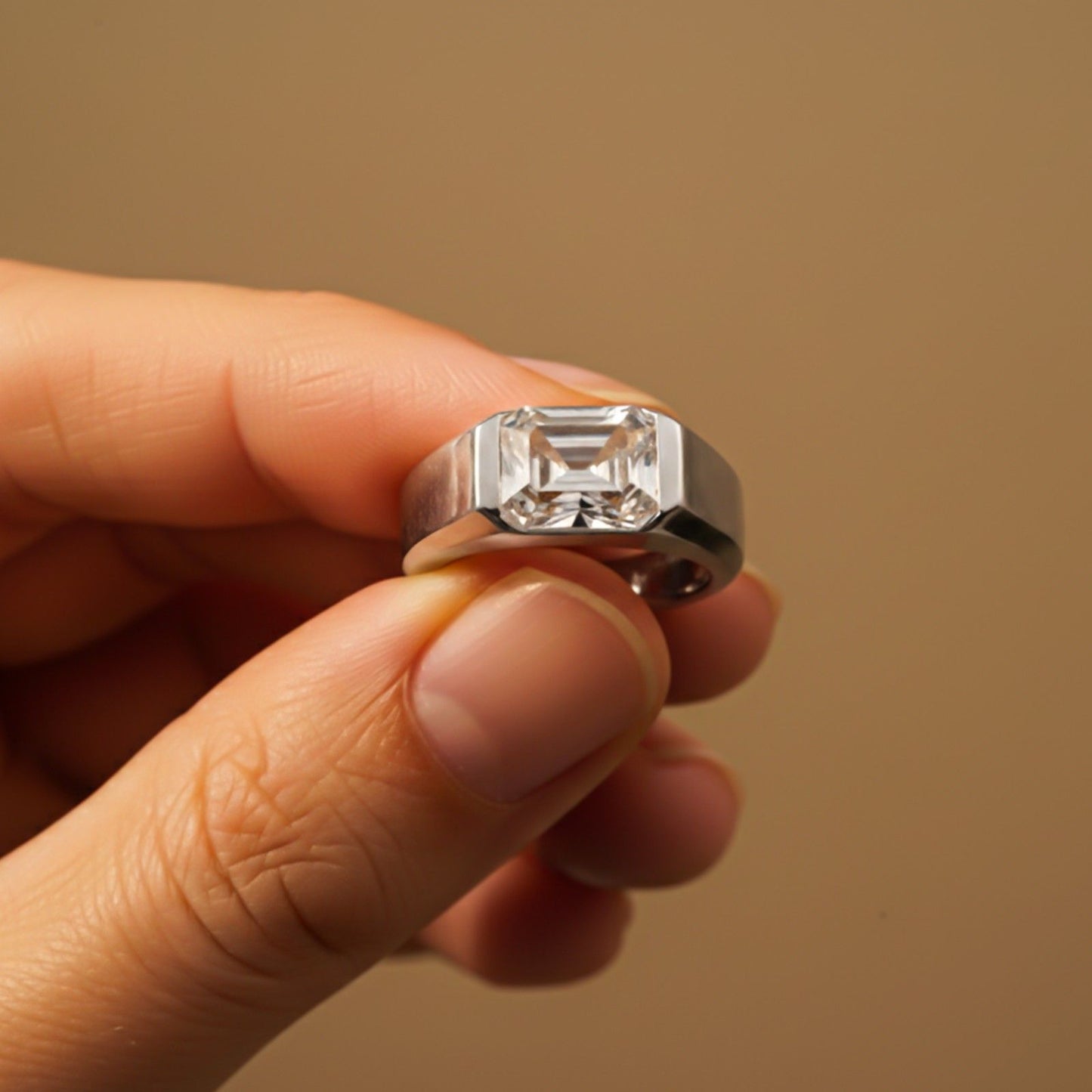 Silver Emerald Cut Signet Ring For Him