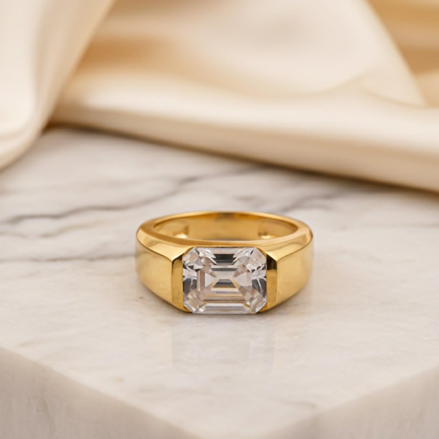 Silver Emerald Cut Signet Ring For Him