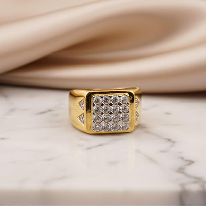 Silver Square Cluster Signet Ring for For Him
