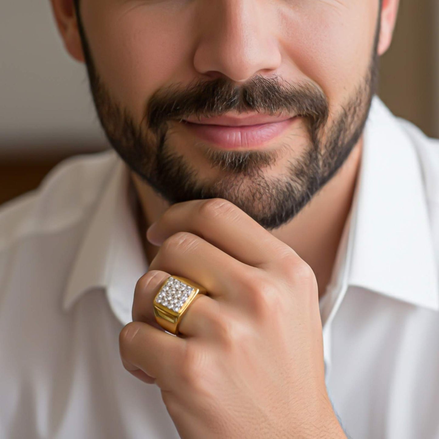 Silver Square Cluster Signet Ring for For Him