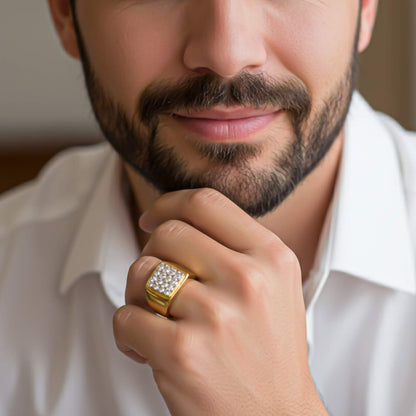 Silver Square Cluster Signet Ring for For Him