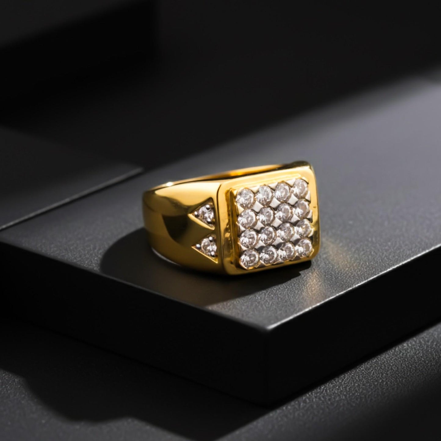 Silver Square Cluster Signet Ring for For Him