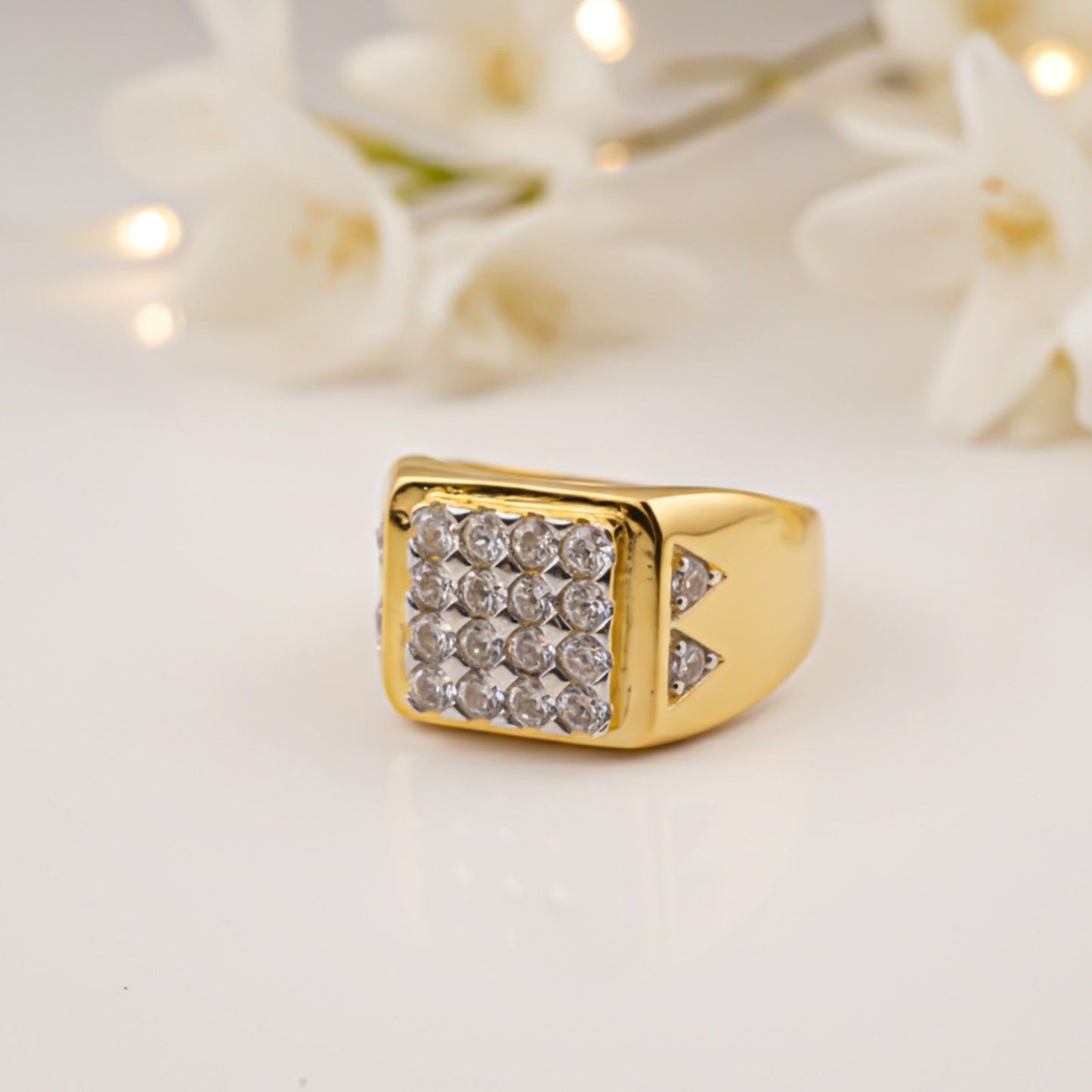 Silver Square Cluster Signet Ring for For Him