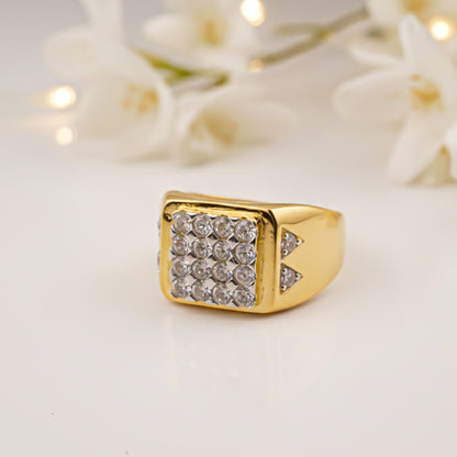 Silver Square Cluster Signet Ring for For Him