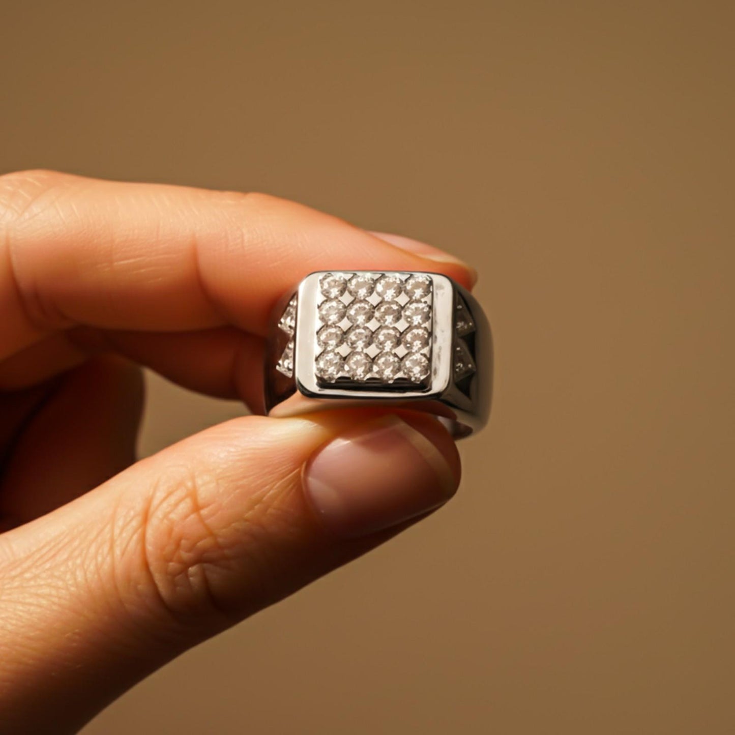 Silver Square Cluster Signet Ring for For Him