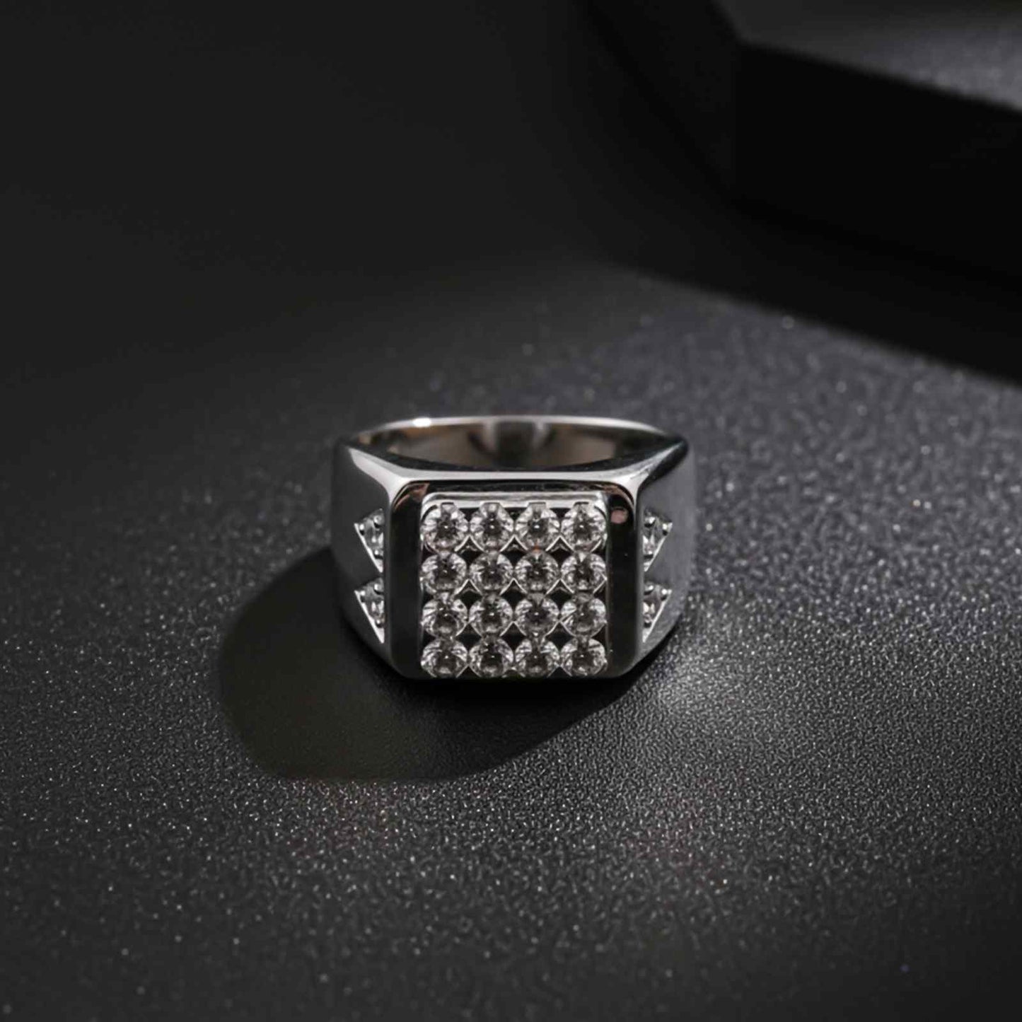 Silver Square Cluster Signet Ring for For Him