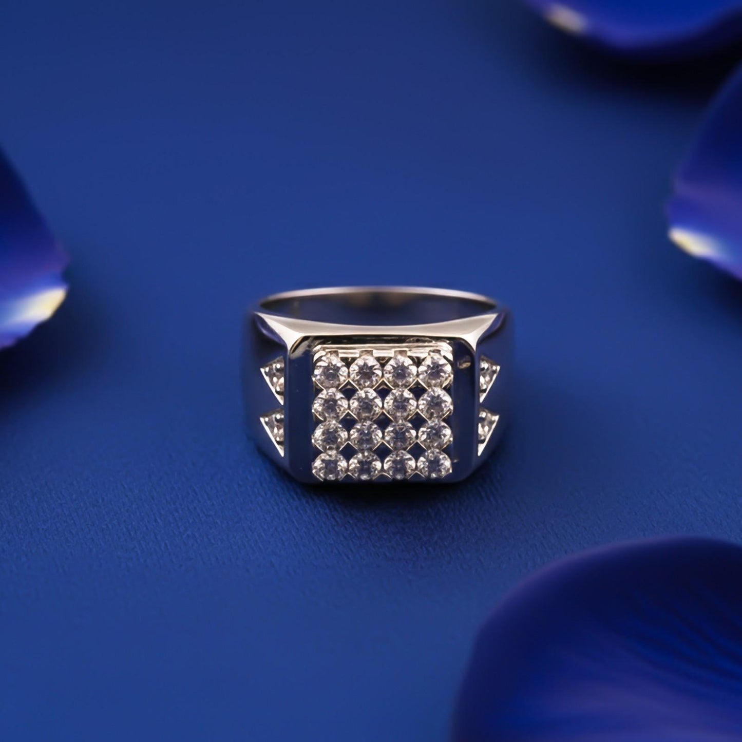 Silver Square Cluster Signet Ring for For Him
