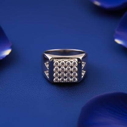 Silver Square Cluster Signet Ring for For Him